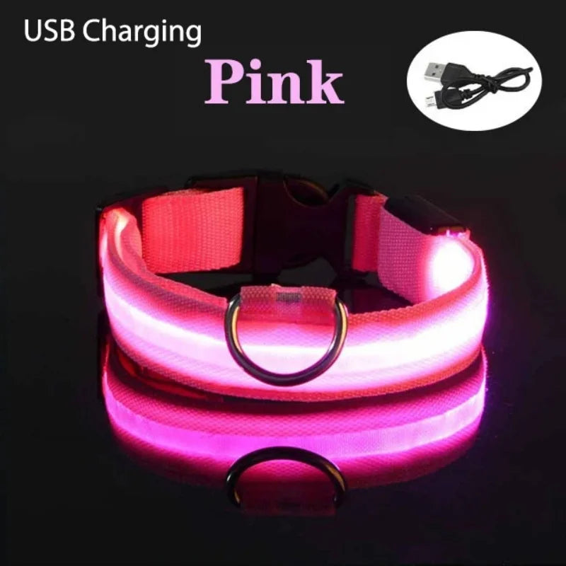 LED Luminous Collar Adjustable Glowing Dog Collar USB Rechargea  Flashing Anti-Lost/Avoid Car Accident Collar Dogs Pet Products