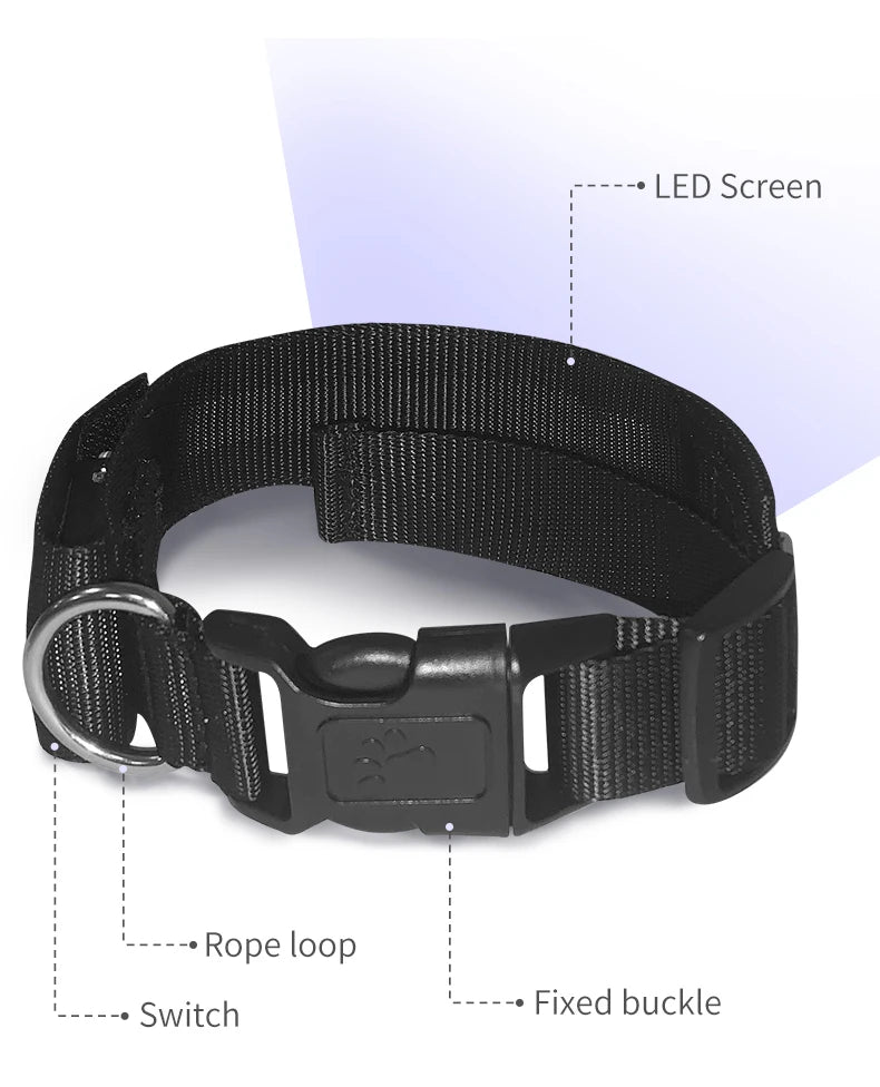 Free Size Adjustable Luminous LED Pet Collar Waterproof LED Light up Safety Dog Collar Programmable LED Display Dog Collars