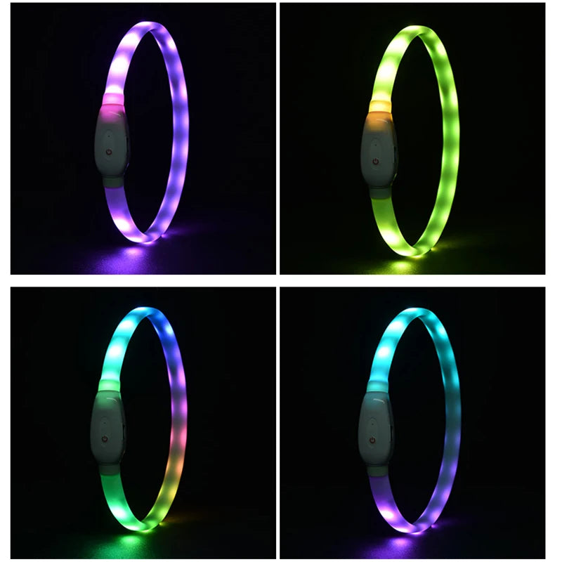 Dog Collar LED Light USB Discoloration Luminous Collar Perro Luz Led Dog Collar Flashing Rechargeable Glowing Collar For Dog Pet