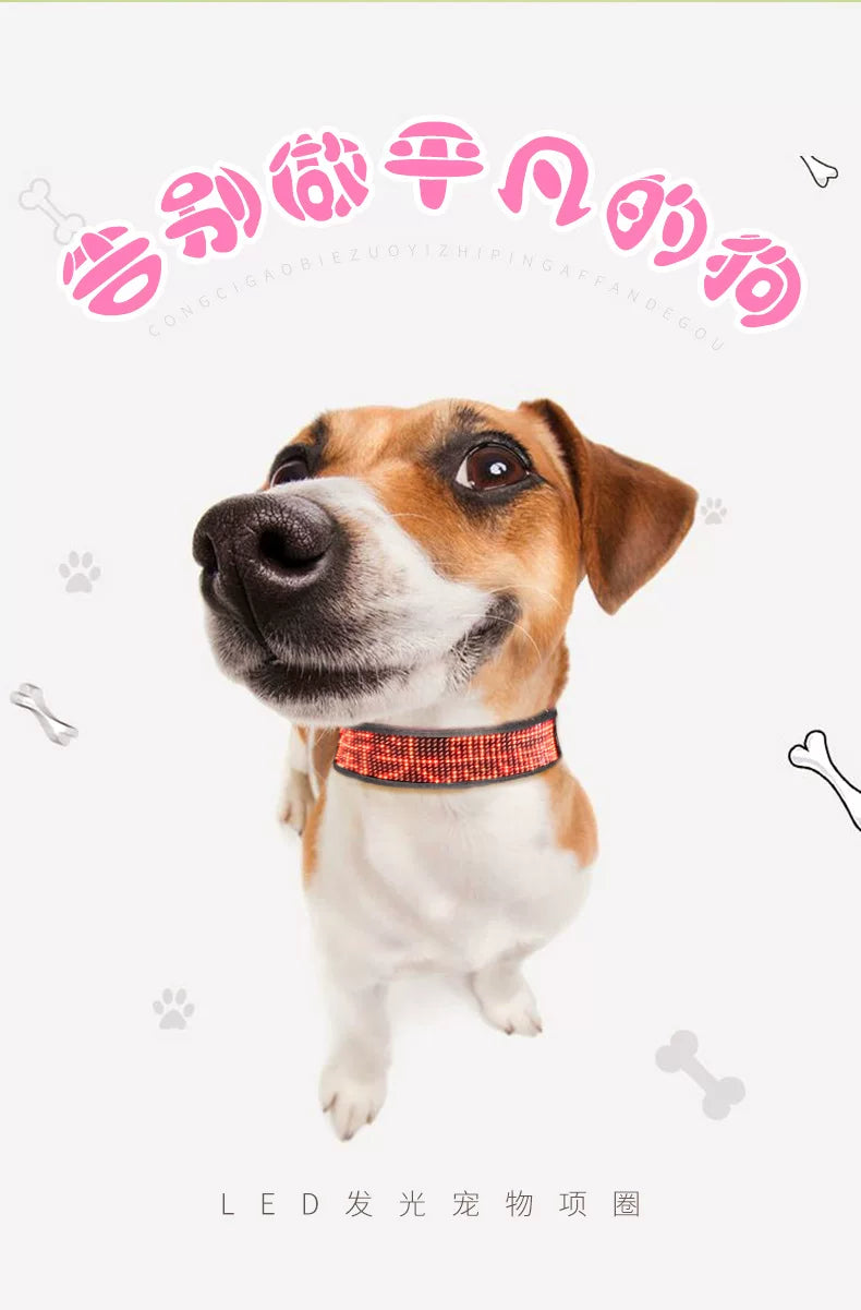 LED Light-Up Pet Dog Safety Collar Soft Personalized Glow-in-the-Dark Neck Loop with Programmable Flashing LED Animal Pattern