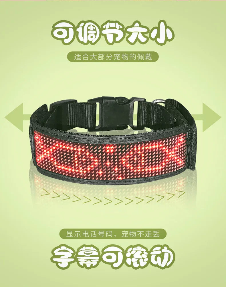 LED Light-Up Pet Dog Safety Collar Soft Personalized Glow-in-the-Dark Neck Loop with Programmable Flashing LED Animal Pattern