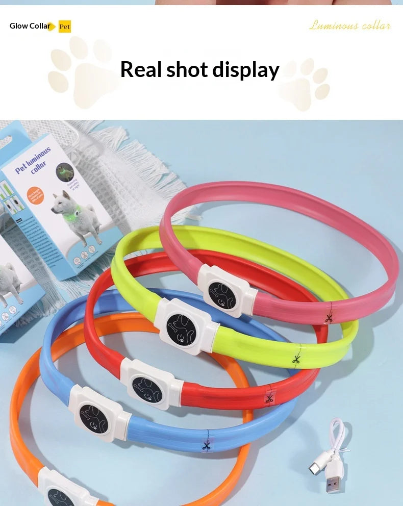 Led Pet Collar Type-C Charging Silicone Nighttime Luminous Ring Usb Dog Cat Collar Quick Flash Constant Light Slow Flash