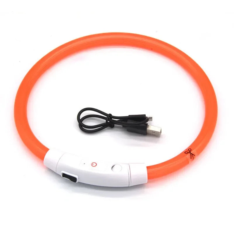 70cm Adjustable LED Dog Collar TPU USB Rechargeable Lighting Collar Glowing Luminous Night Safety Flashing Glow Collar Leads