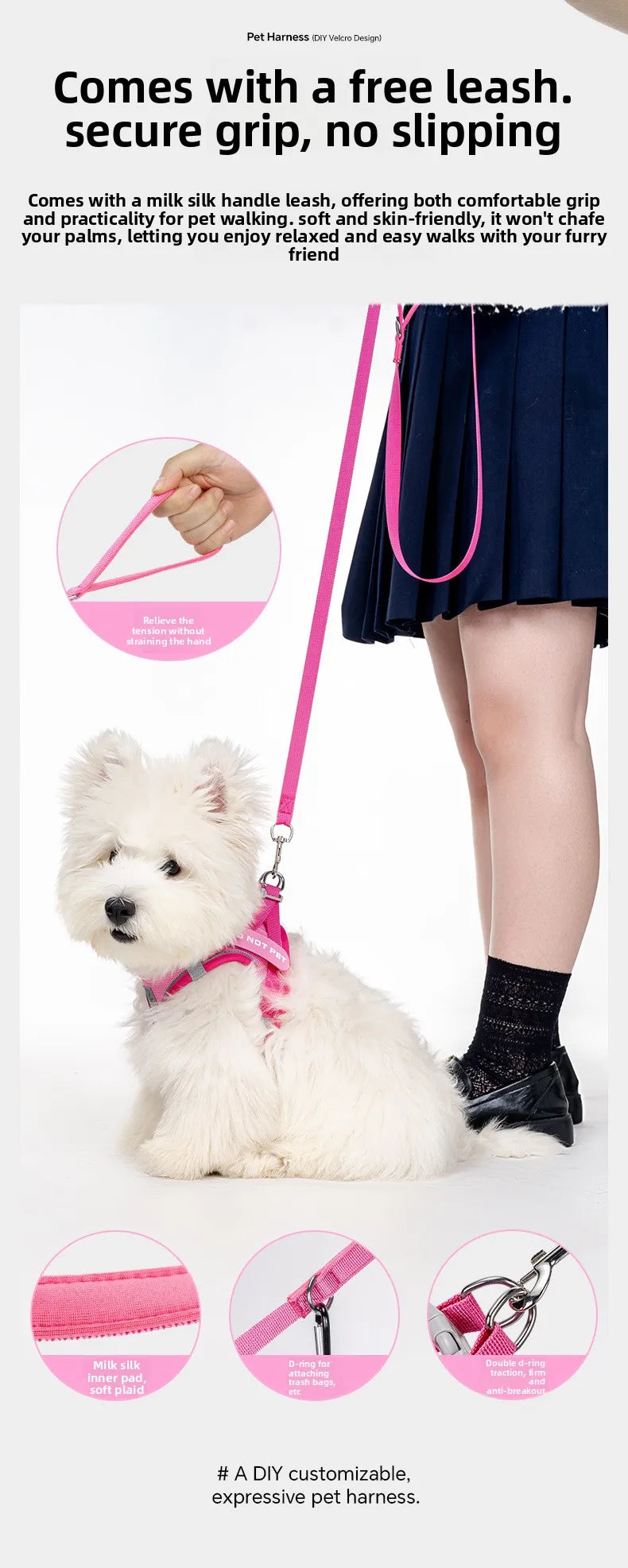 Dog Harness with Mood Patches–Reflective No-Pull Vest, Breathable Air Mesh for Small Dogs Adjustable Soft Padded Walking Lead