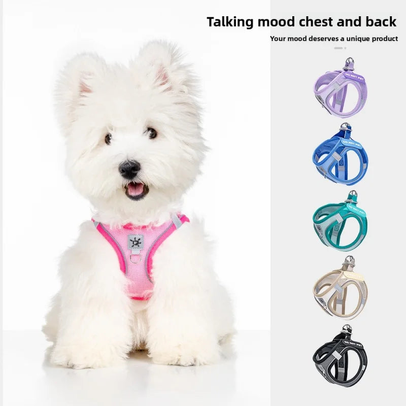 Dog Harness with Mood Patches–Reflective No-Pull Vest, Breathable Air Mesh for Small Dogs Adjustable Soft Padded Walking Lead