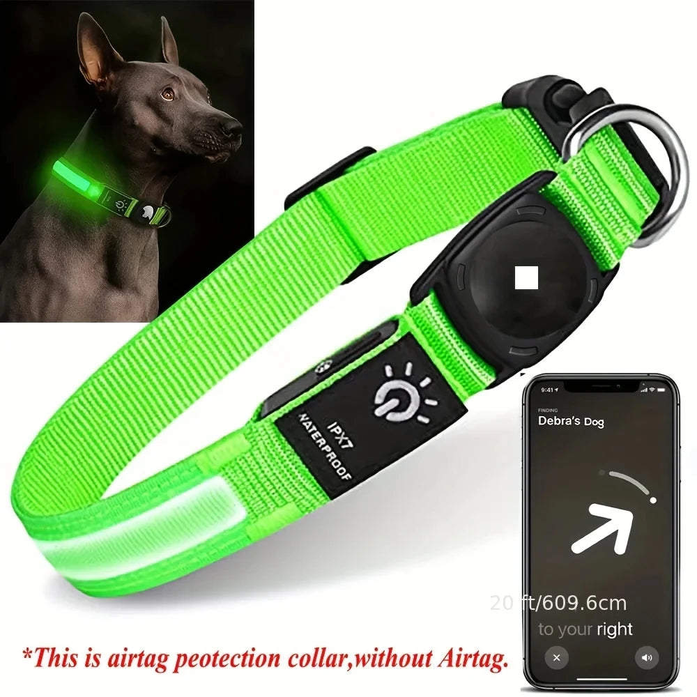 Led Dog Collar For Apple Airtag Finder WaterProof Light USB Chargeable Airtag Collar Pet Accessories for Puppy Medium Large Dogs
