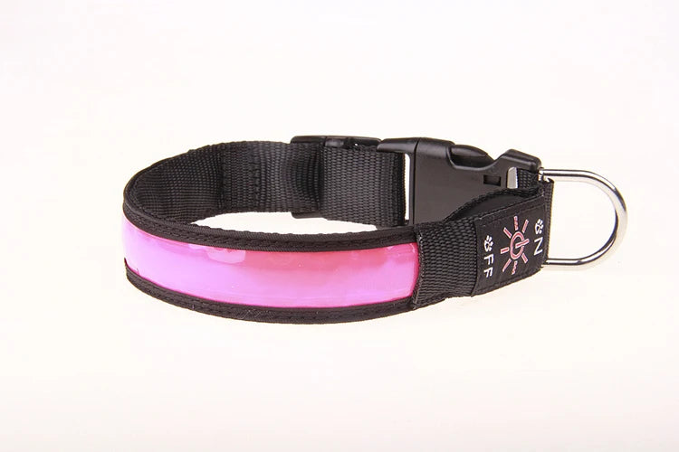 Pinkycolor USB Charging LED Dog Collar Luminous Light Night Safety Reflective Leather Glowing Collar For Dogs Pets Rechargeable