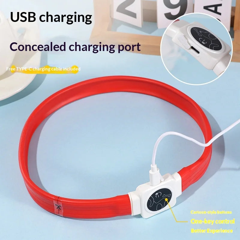 Led Pet Collar Type-C Charging Silicone Nighttime Luminous Ring Usb Dog Cat Collar Quick Flash Constant Light Slow Flash