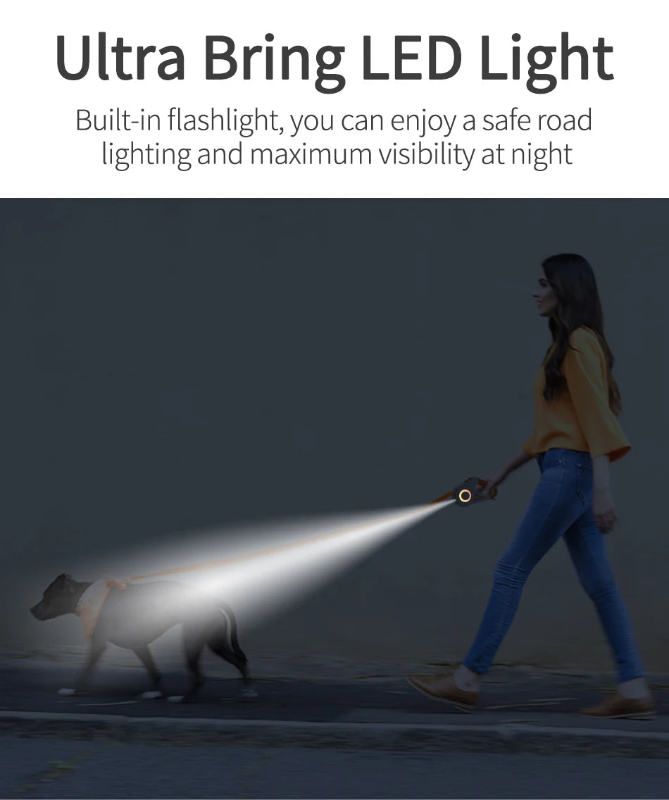 ROJECO Automatic Retractable Dog Leash LED Luminous Leading Fashion Light Straps For Dog Puppy Pet Flexi Walking Running Lead