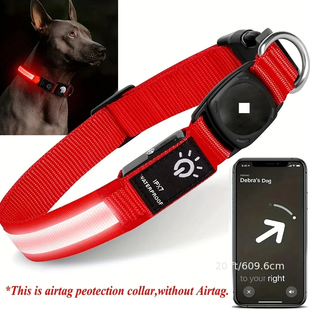 Led Dog Collar For Apple Airtag Finder WaterProof Light USB Chargeable Airtag Collar Pet Accessories for Puppy Medium Large Dogs
