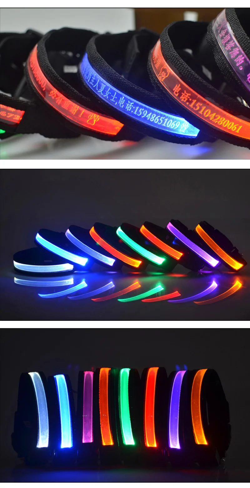 Dog Collars Personalized With Name/Phone Prevent Loss LED Night Safety Necklace Pet Collar Dog Small Puppy Cat Collar Para Perro