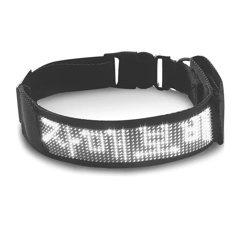 LED Light UP Dog Collar Bluetooth APP Programmable Message Scrolling LED Display Screen Pet Accessories Collar