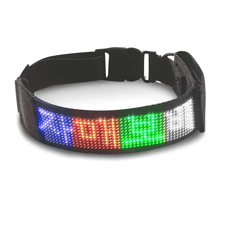 LED Light UP Dog Collar Bluetooth APP Programmable Message Scrolling LED Display Screen Pet Accessories Collar