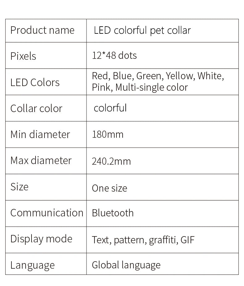 RGB Color LED Collar with Programmable LED Screen Scrolling Customized Text Animations Rechargeable Glowing LED Pet Dog Collars