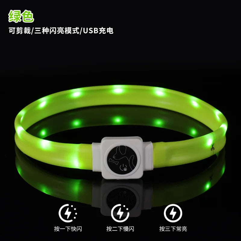 Led Pet Collar Type-C Charging Silicone Nighttime Luminous Ring Usb Dog Cat Collar Quick Flash Constant Light Slow Flash