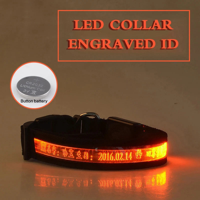 Dog Collars Personalized With Name/Phone Prevent Loss LED Night Safety Necklace Pet Collar Dog Small Puppy Cat Collar Para Perro