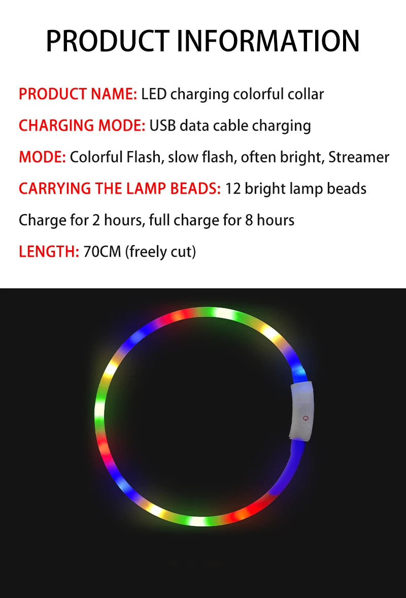 Led Pet Collar Dog Colorful Light-Up Collar Free Cut Night Light Dog Walking Lights Flashing Neck Scarf Usb Charging