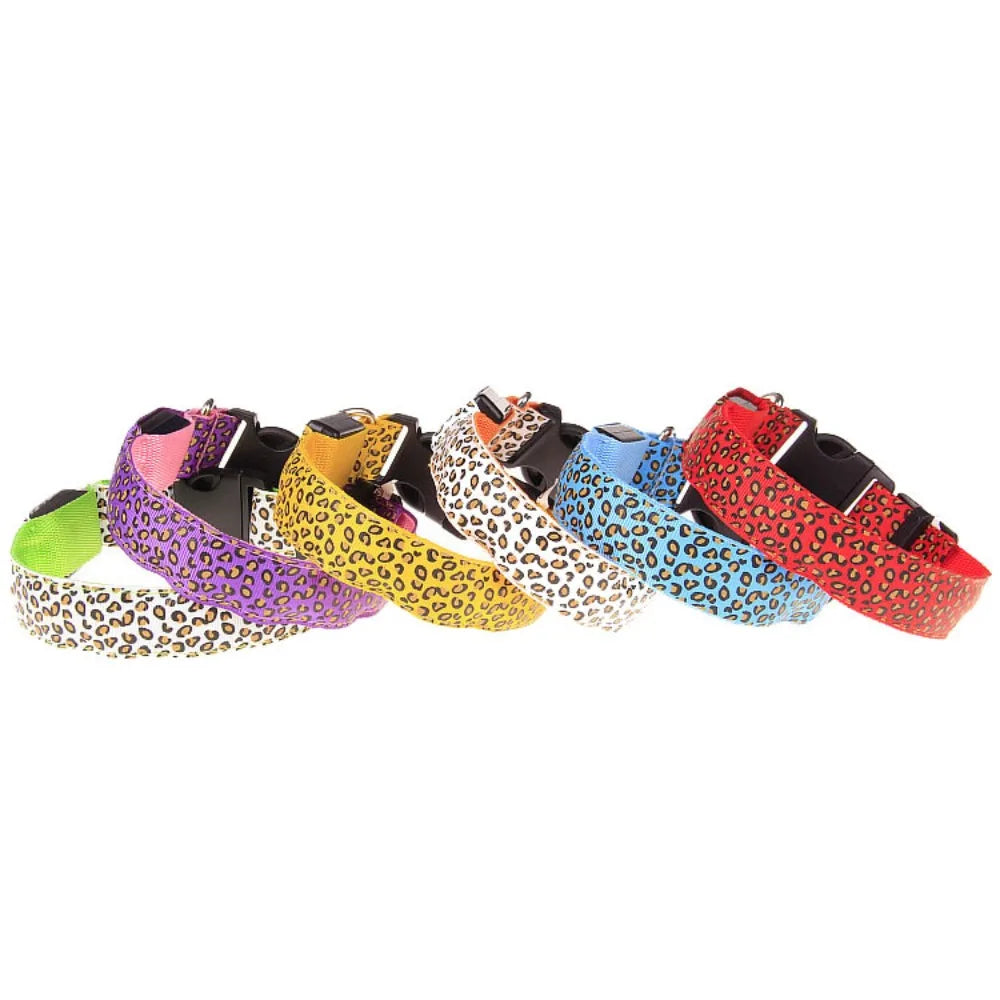 LED Dog Luminous Collar with Night Time USB Charging Anti Slip Warning Leopard Print Four Flashing Modes Collar for Dog Necklace