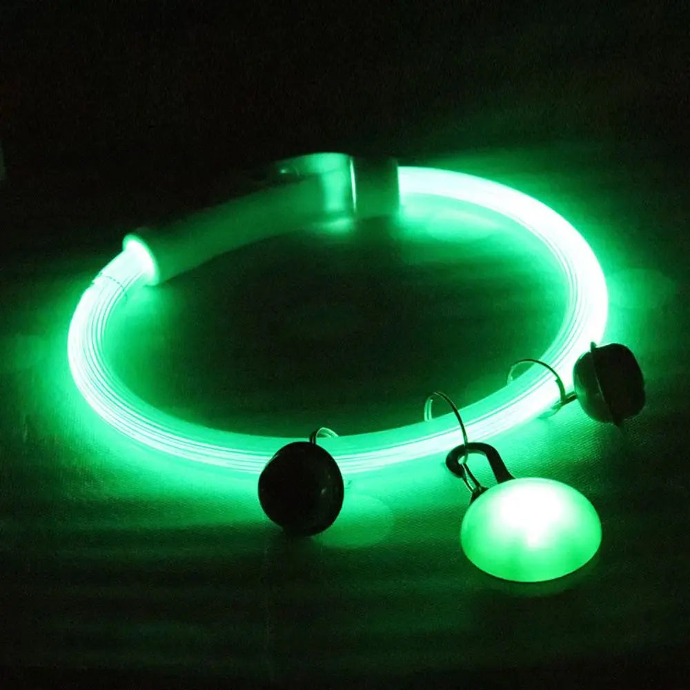 Adjustable Size LED Dog Collar Multi-Color Light Fiber Optic Material USB Rechargeable Collar PVC Material Detachable Pendant