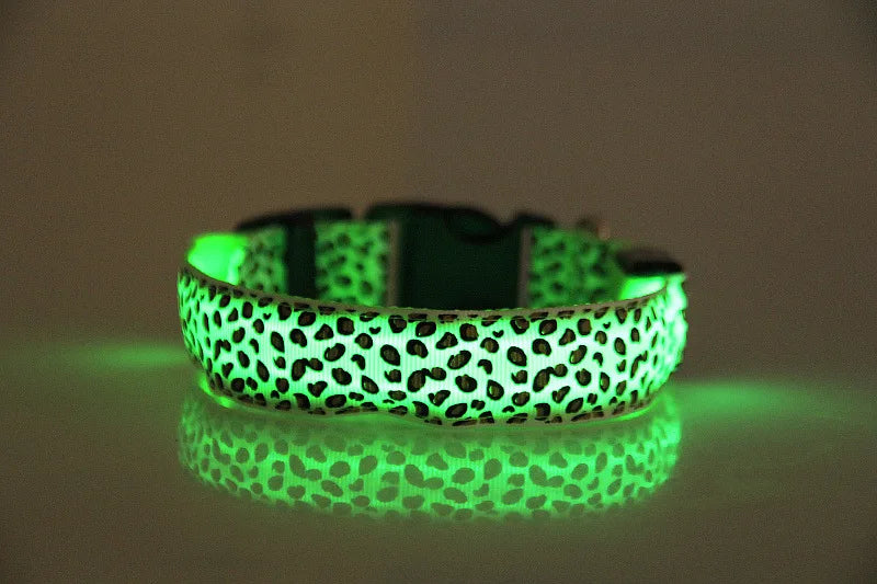 LED Dog Luminous Collar with Night Time USB Charging Anti Slip Warning Leopard Print Four Flashing Modes Collar for Dog Necklace