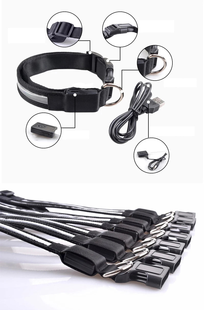 Dog Collars Personalized With Name/Phone Prevent Loss LED Night Safety Necklace Pet Collar Dog Small Puppy Cat Collar Para Perro