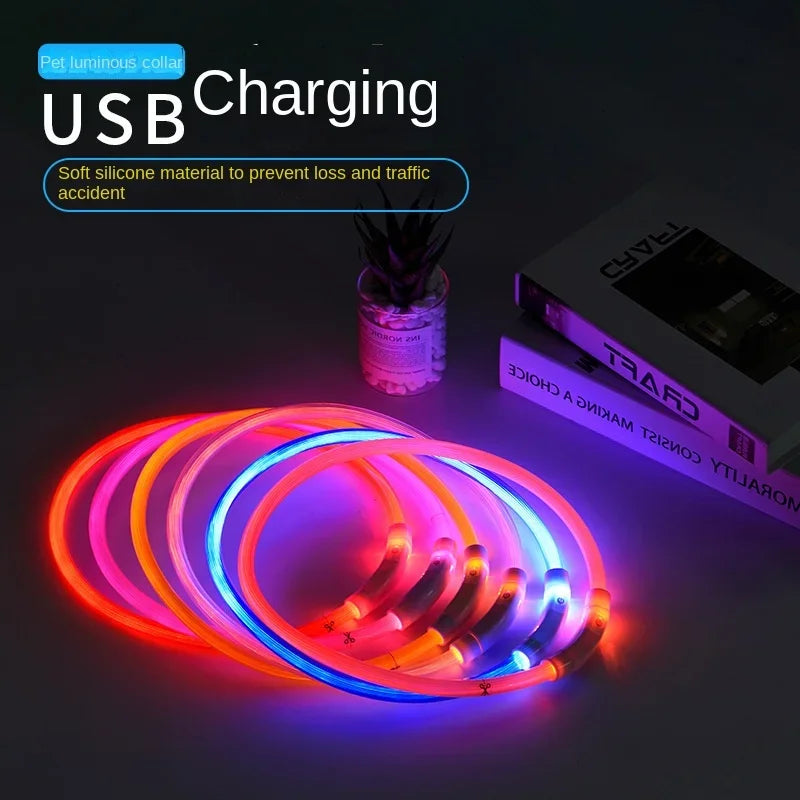 70cm Adjustable LED Dog Collar TPU USB Rechargeable Lighting Collar Glowing Luminous Night Safety Flashing Glow Collar Leads