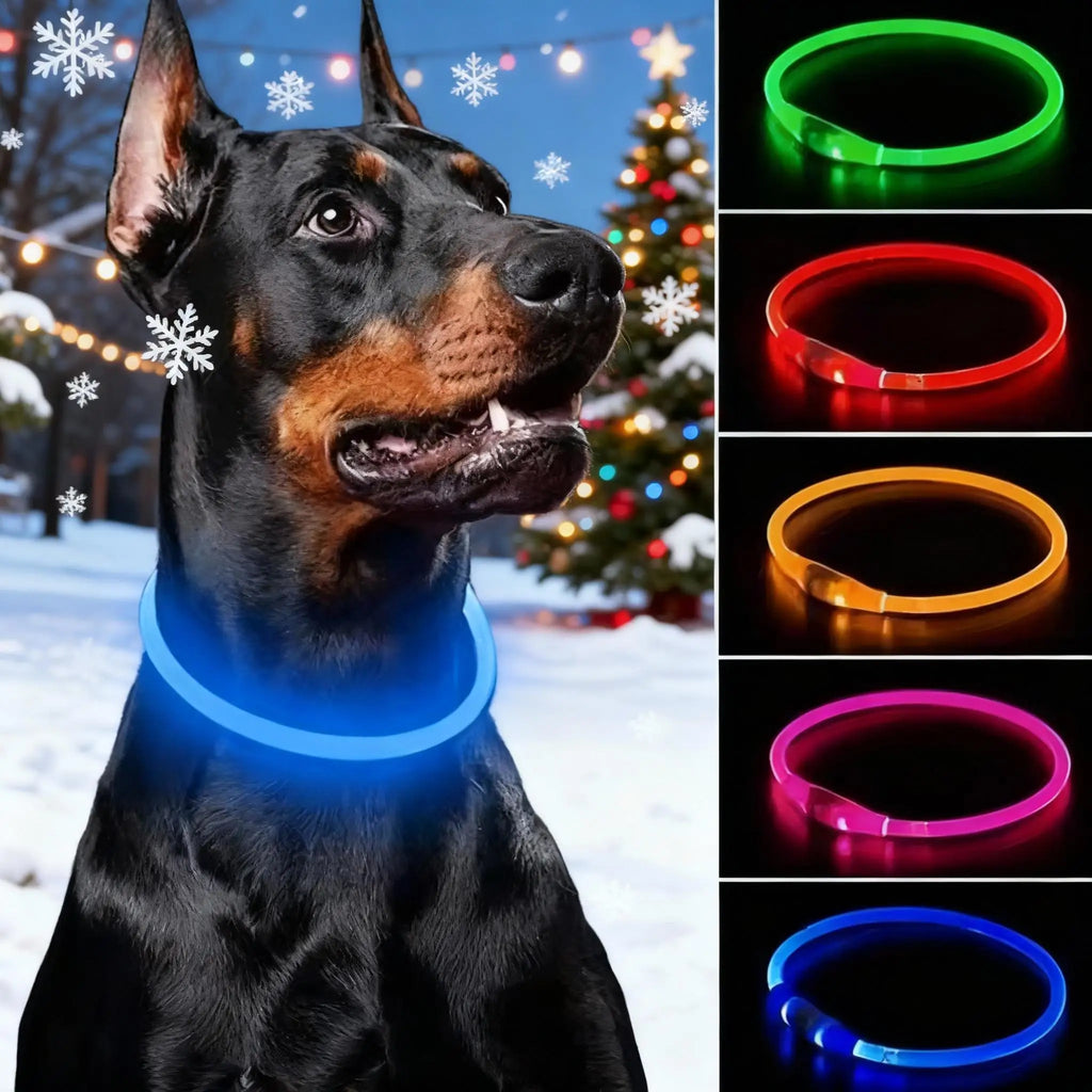 Pet Dog LED Light Collar Luminous Anti-Lost Dog Collar USB Rechargeable Dog Necklace Adjustable Collar Pet Safety Supplies
