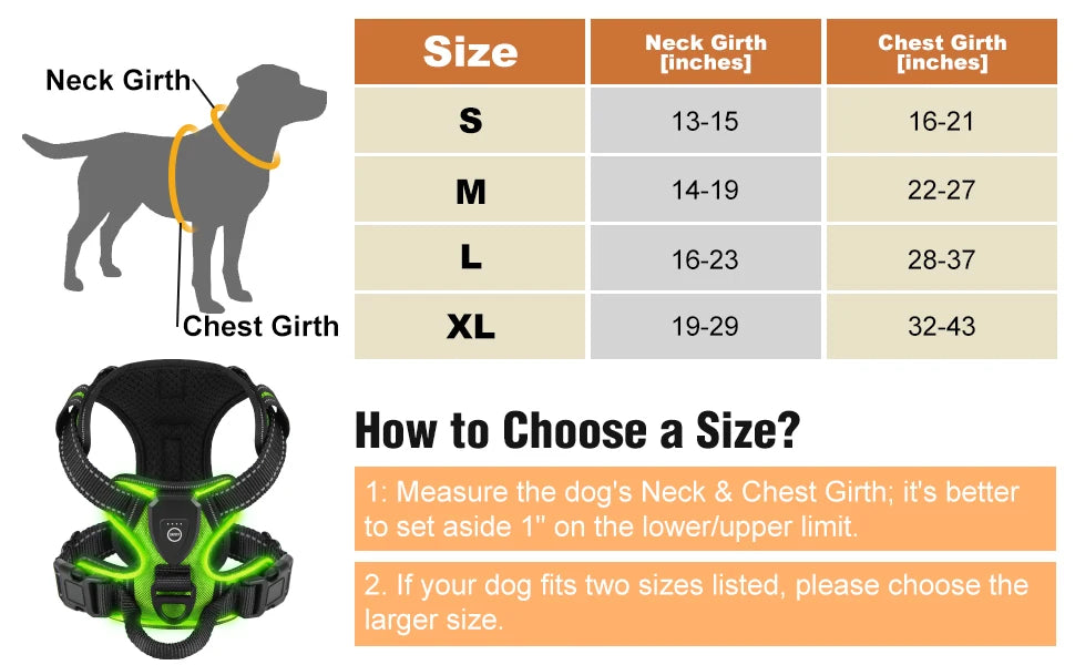 LED Glowing Luminous Dog Harness Rechargeable Safety Vest For Night Walking 3 Light Modes Pet Harnesses