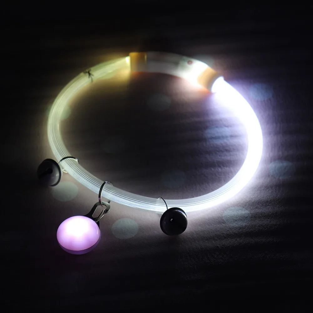 Adjustable Size LED Dog Collar Multi-Color Light Fiber Optic Material USB Rechargeable Collar PVC Material Detachable Pendant