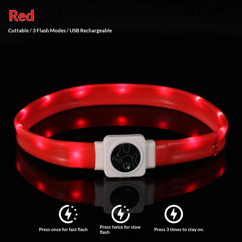 Led Pet Collar Type-C Charging Silicone Nighttime Luminous Ring Usb Dog Cat Collar Quick Flash Constant Light Slow Flash