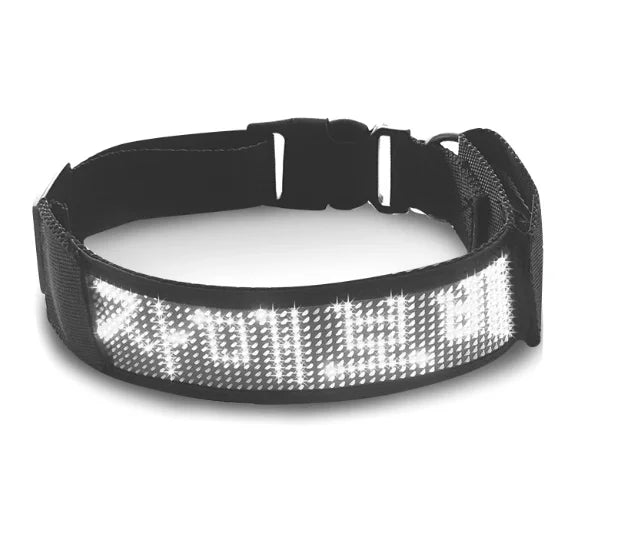 LED Light-Up Pet Dog Safety Collar Soft Personalized Glow-in-the-Dark Neck Loop with Programmable Flashing LED Animal Pattern