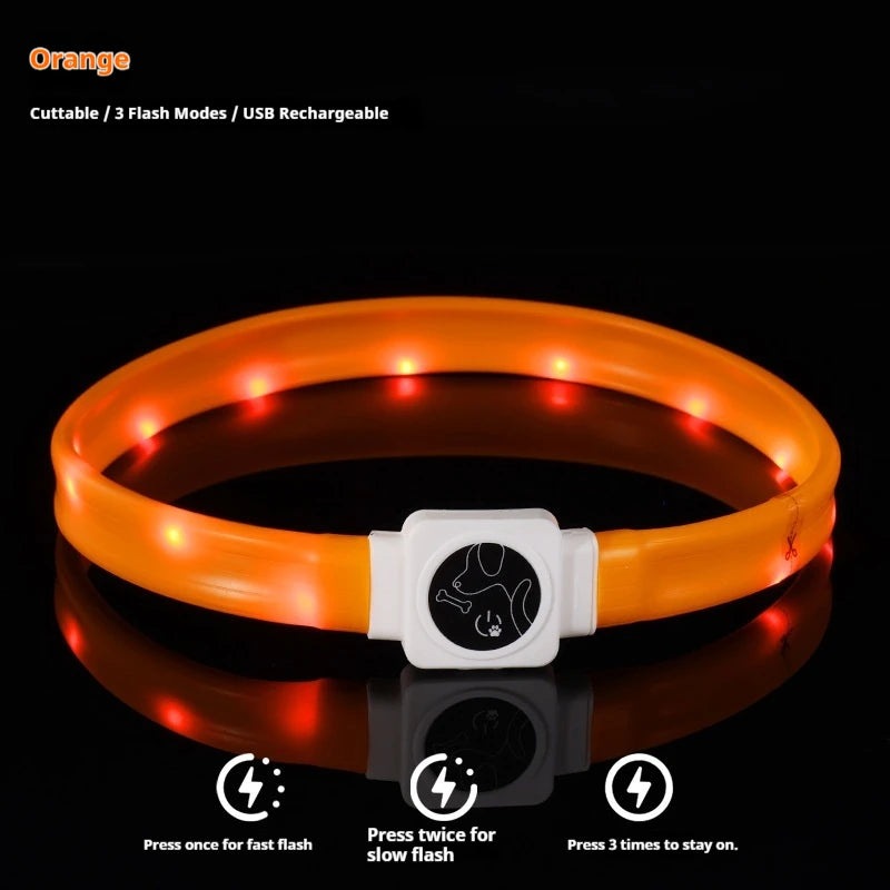 Led Pet Collar Type-C Charging Silicone Nighttime Luminous Ring Usb Dog Cat Collar Quick Flash Constant Light Slow Flash