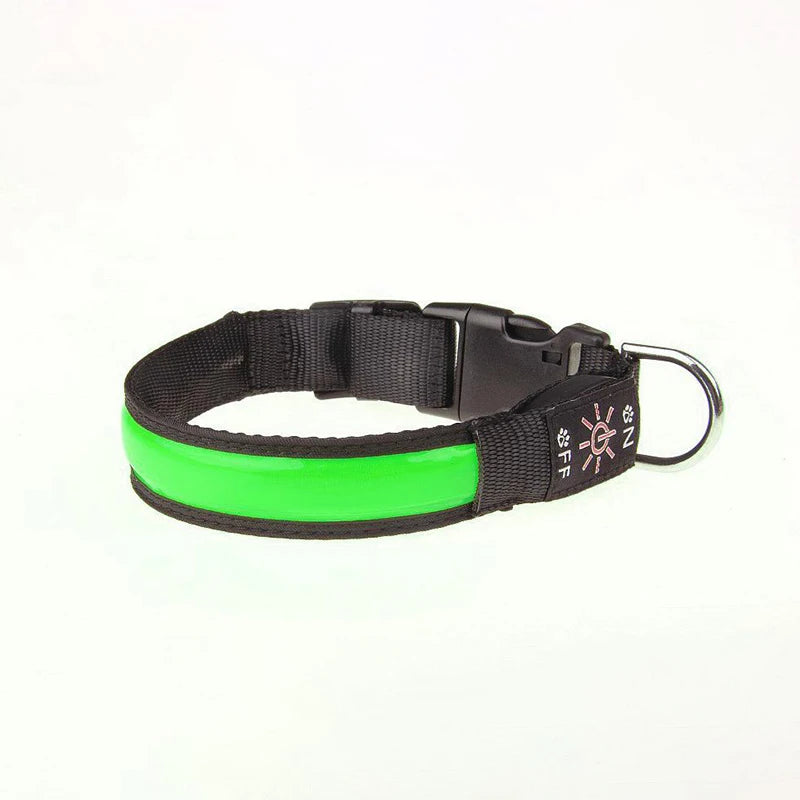 Pinkycolor USB Charging LED Dog Collar Luminous Light Night Safety Reflective Leather Glowing Collar For Dogs Pets Rechargeable