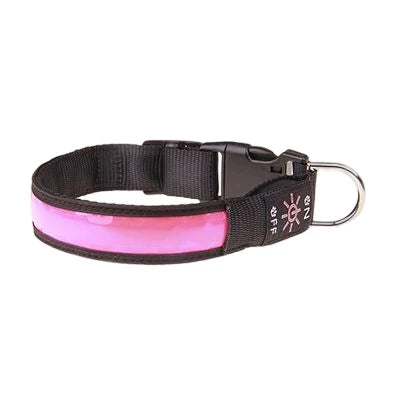 Pinkycolor USB Charging LED Dog Collar Luminous Light Night Safety Reflective Leather Glowing Collar For Dogs Pets Rechargeable