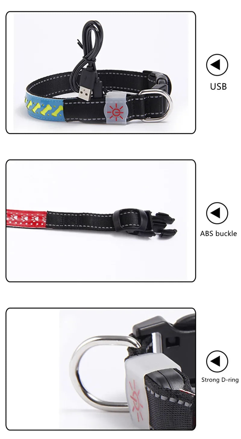 LED Lights Dog Pets Collars Adjustable Polyester Glow In Night Pet Dog Cat Puppy Safe Luminous Flashing Necklace