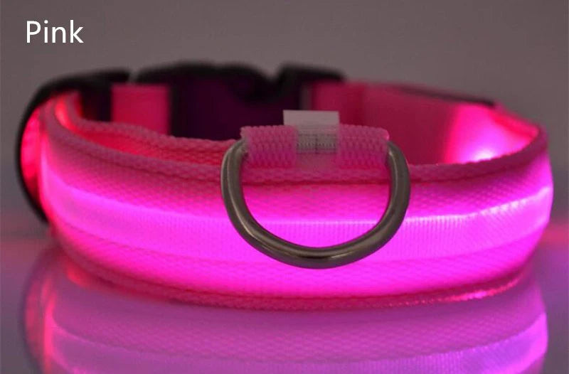Dog Collar LED Light Electronic Night Safety Anti-Lost Nylon Adjustable Luminous Glowing Collar For Dogs Cats Pet Products Xs-XL