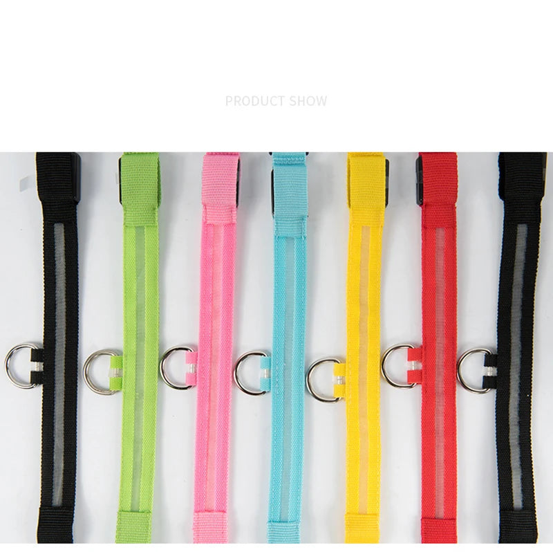 Dog Collar LED Light Electronic Night Safety Anti-Lost Nylon Adjustable Luminous Glowing Collar For Dogs Cats Pet Products Xs-XL