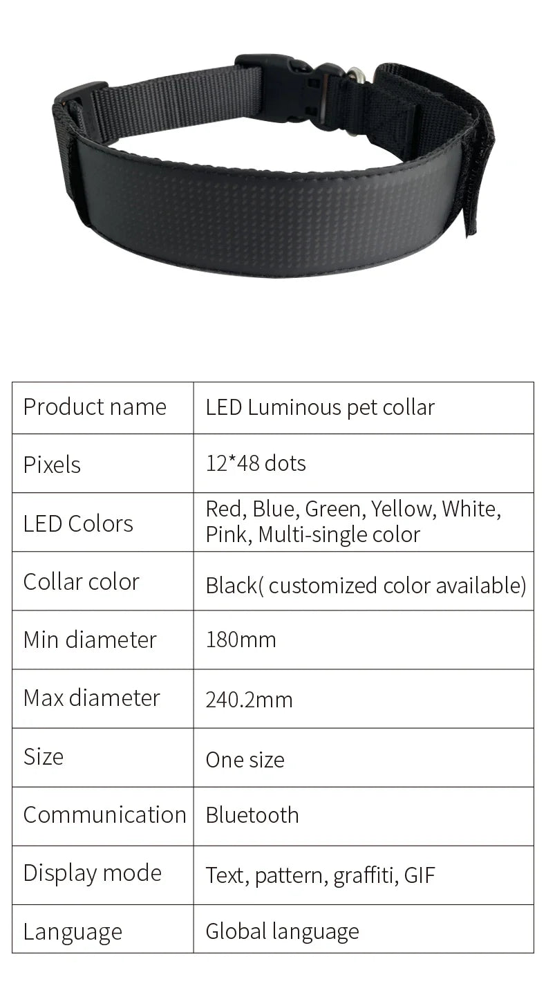LED Light UP Dog Collar Bluetooth APP Programmable Message Scrolling LED Display Screen Pet Accessories Collar