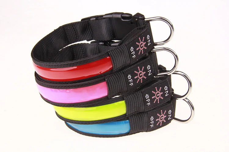 Pinkycolor USB Charging LED Dog Collar Luminous Light Night Safety Reflective Leather Glowing Collar For Dogs Pets Rechargeable