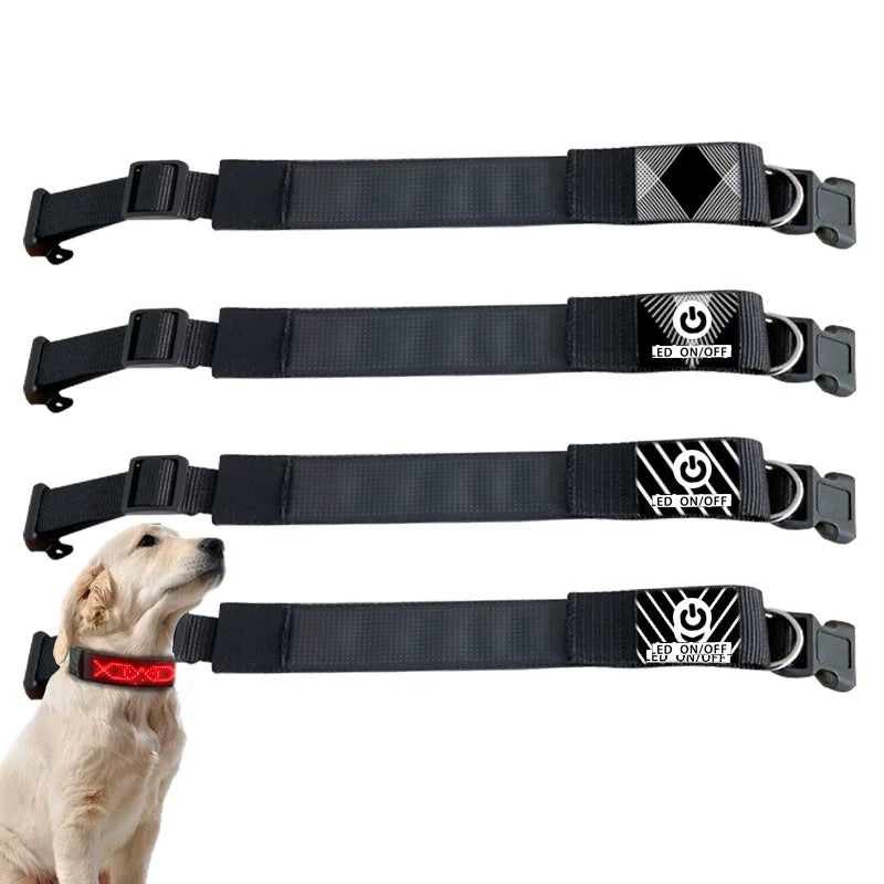 LED Light UP Dog Collar Bluetooth APP Programmable Message Scrolling LED Display Screen Pet Accessories Collar