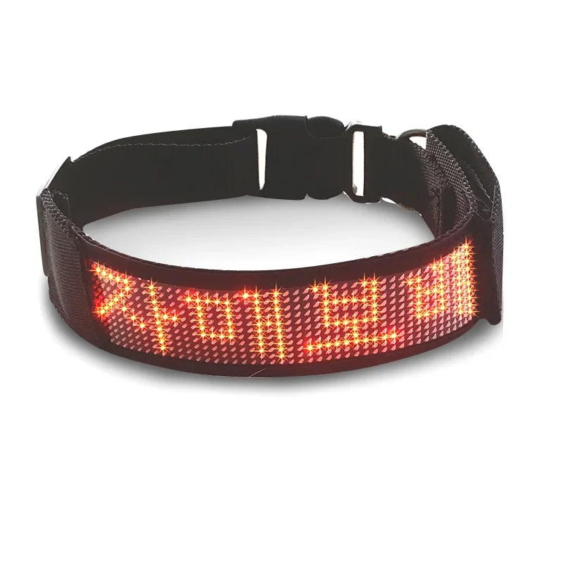 LED Light UP Dog Collar Bluetooth APP Programmable Message Scrolling LED Display Screen Pet Accessories Collar