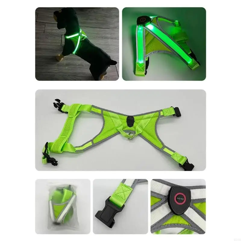 Dog Vest Adjustable Training Harness with LED Light Anti Escape Strong Heavy Duty Harness Soft Handle B03E