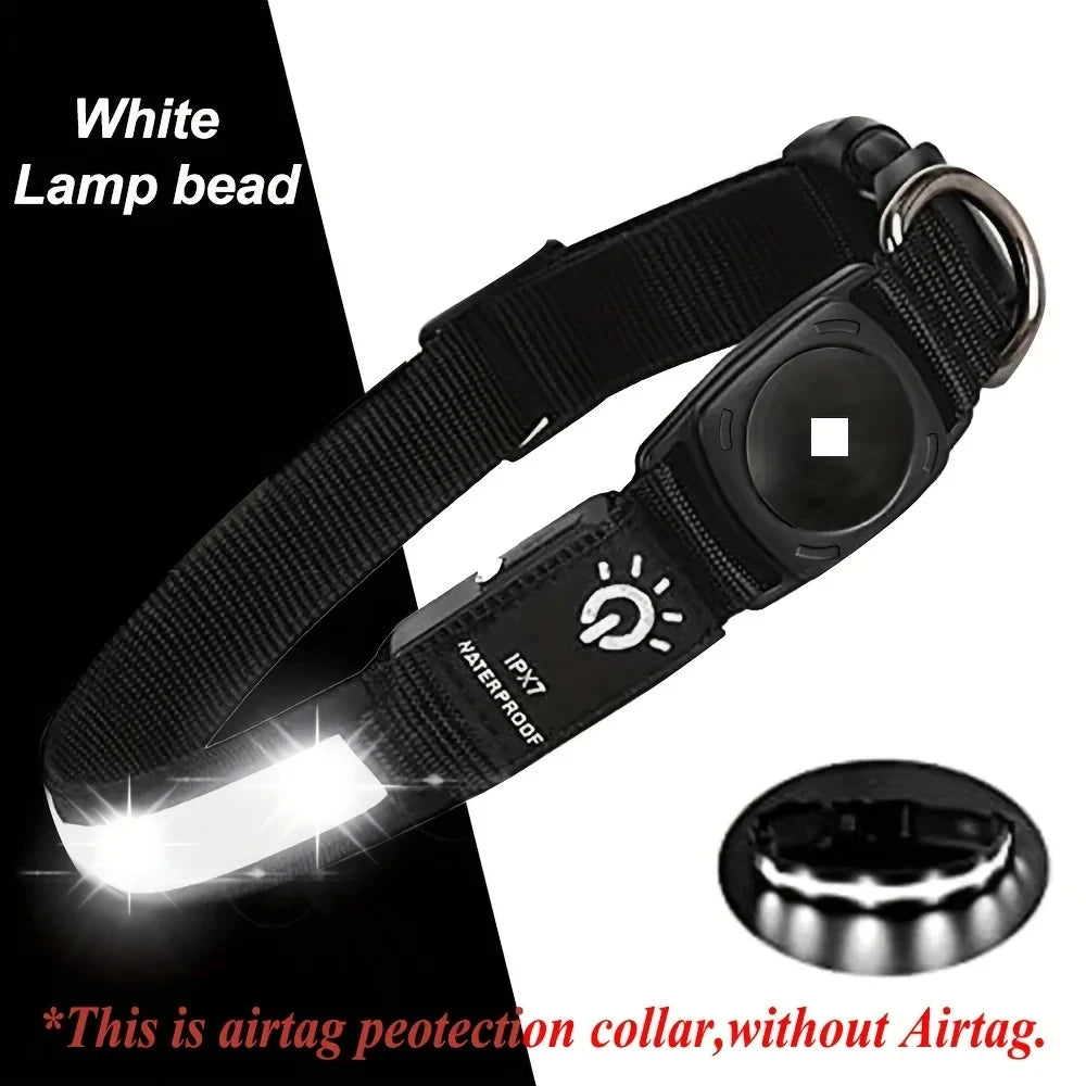 Led Dog Collar For Apple Airtag Finder WaterProof Light USB Chargeable Airtag Collar Pet Accessories for Puppy Medium Large Dogs
