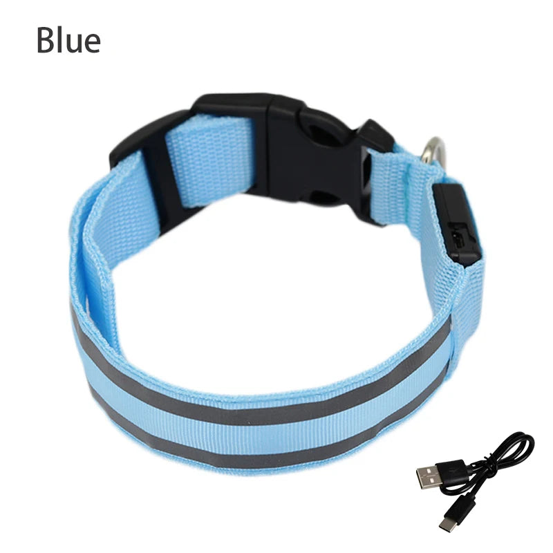 Reflective Dog Collar Luminous Night Safety Usb Rechargeable LED Dog Collar Light For Small Dogs Cat Pet Collar Para Perro XS-XL