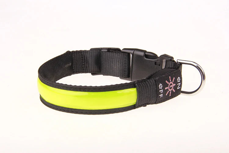 Pinkycolor USB Charging LED Dog Collar Luminous Light Night Safety Reflective Leather Glowing Collar For Dogs Pets Rechargeable