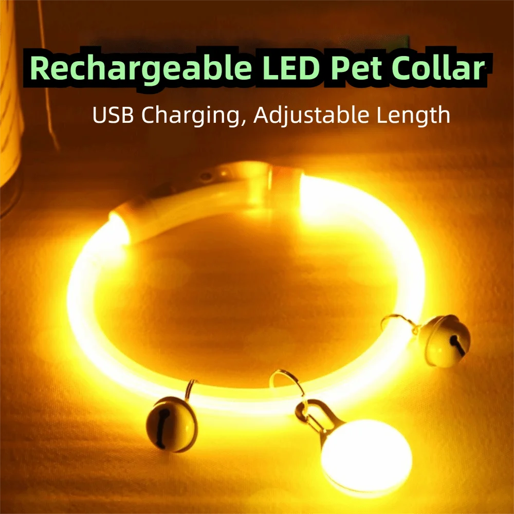 Adjustable Size LED Dog Collar Multi-Color Light Fiber Optic Material USB Rechargeable Collar PVC Material Detachable Pendant