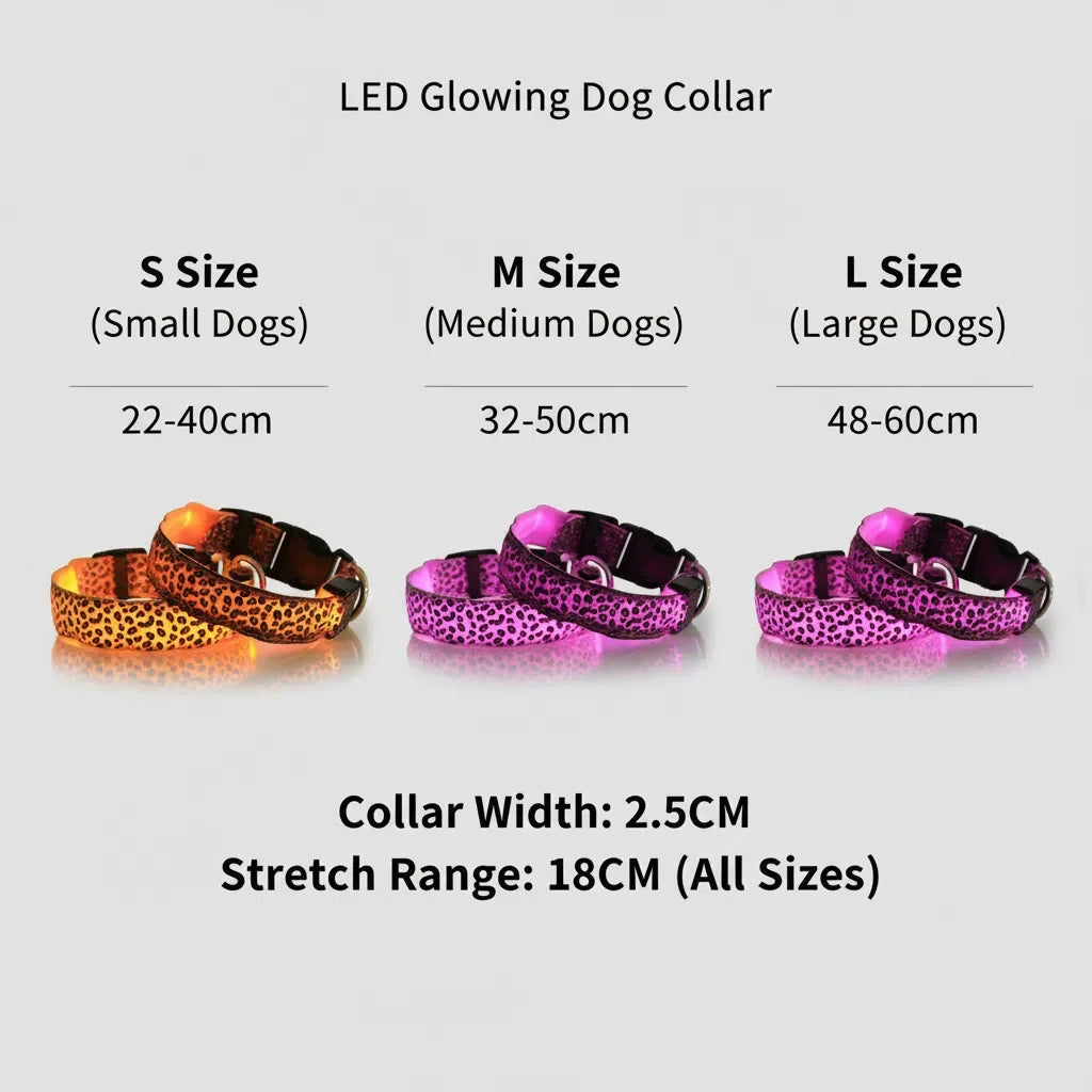 LED Dog Luminous Collar with Night Time USB Charging Anti Slip Warning Leopard Print Four Flashing Modes Collar for Dog Necklace