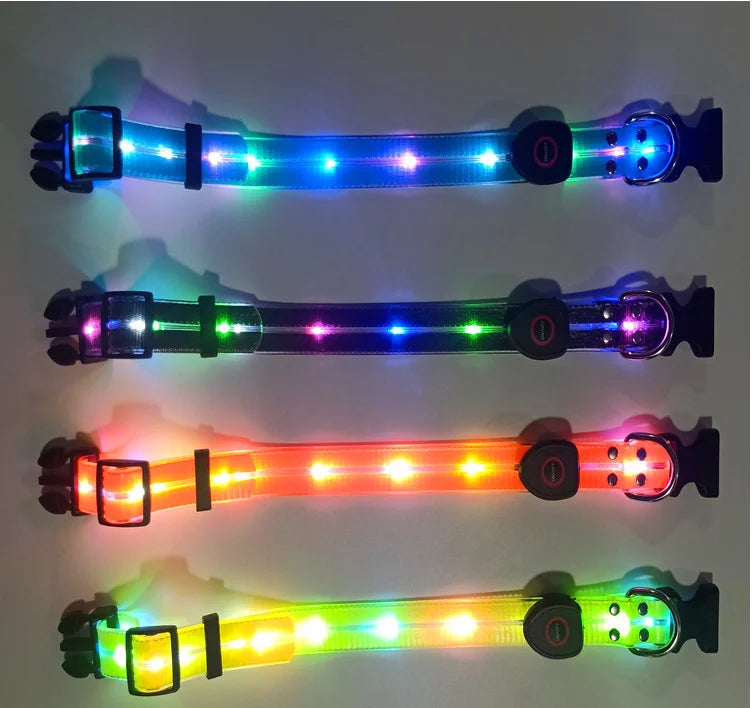 New Adjustable Led Glowing Pet Dog Collar PVC Waterproof  Anti Dirty Easy To Clean for Big Small Dogs Puppy Cat Luminous Collar