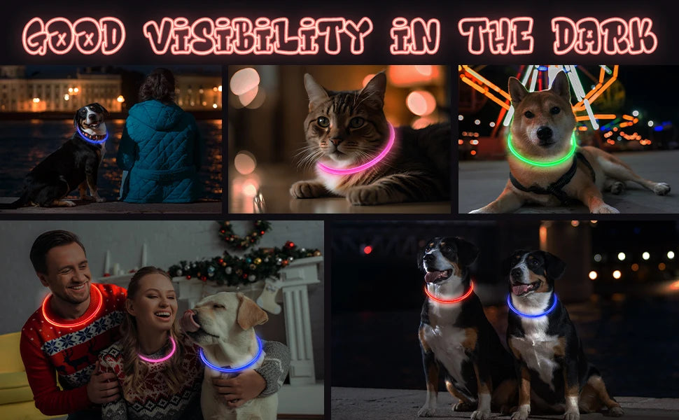 Dog Light Up Collar LED Collar Light Up Cat Collar USB Rechargeable Collar Christmas Decoration Pet Collar Pet Christmas Gifts