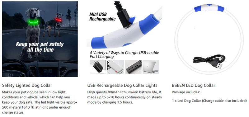 Dog Luminous Charge Collar Led Usb Cat Dogs Collars 3 Modes Detachable Night Led Glow Dog Loss Prevention Collar Pet Accessories